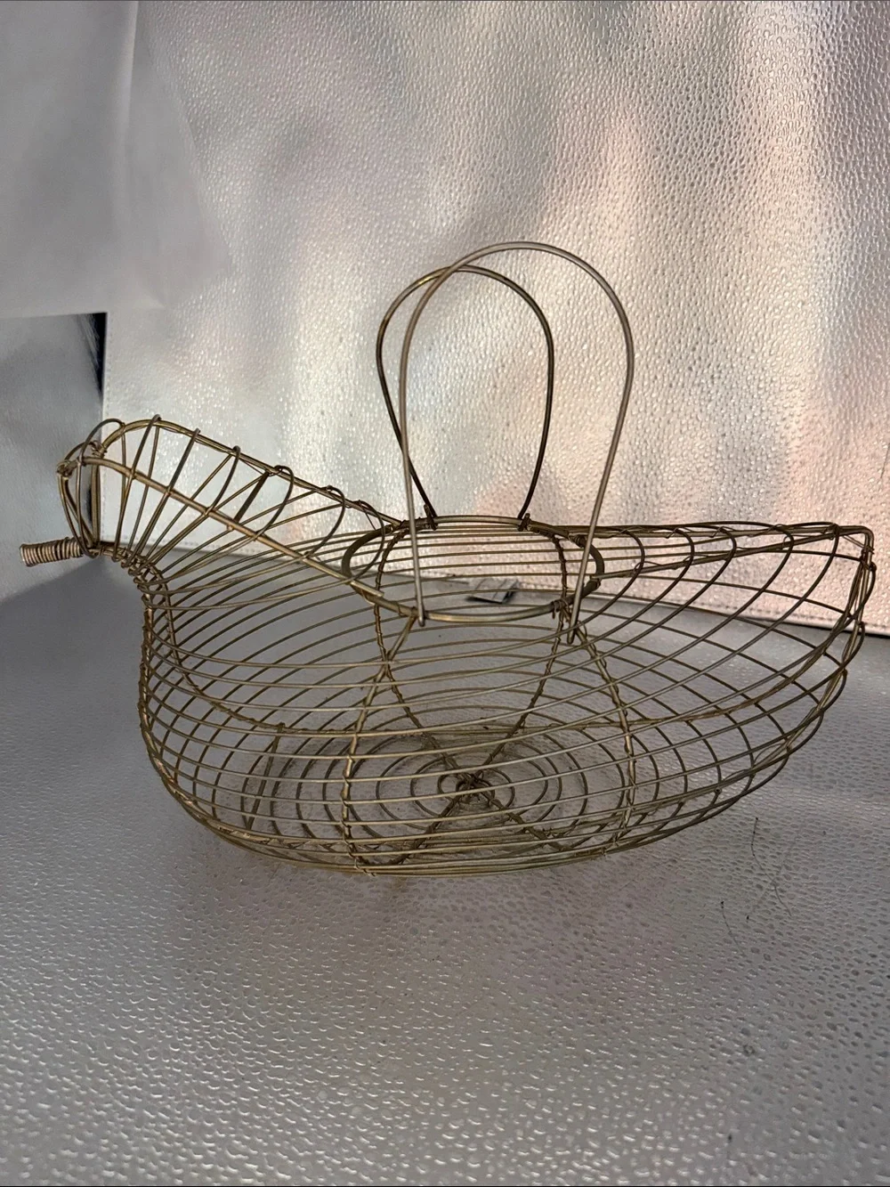 Vintage Bird Silhouette Gold Wire Basket  with dual loop Handles